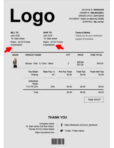 Missing phone number prestashop invoice to delivery address copy