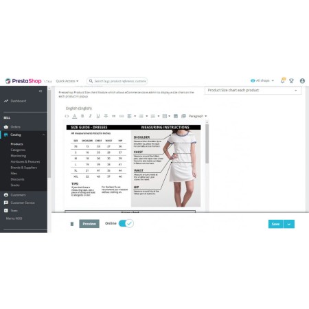 Prestashop Size Chart product / Guid in Popup - Ultimate