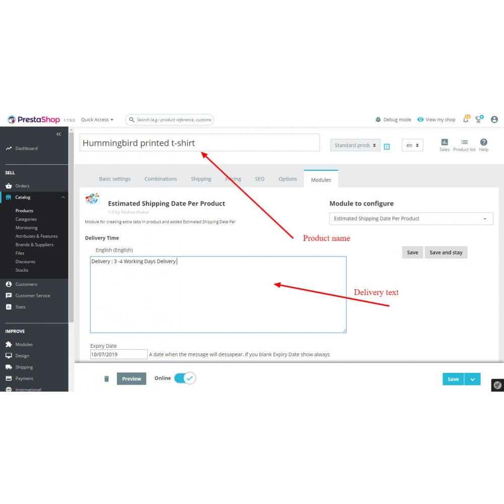 Estimated Shipping Date Per Product Module PrestaShop