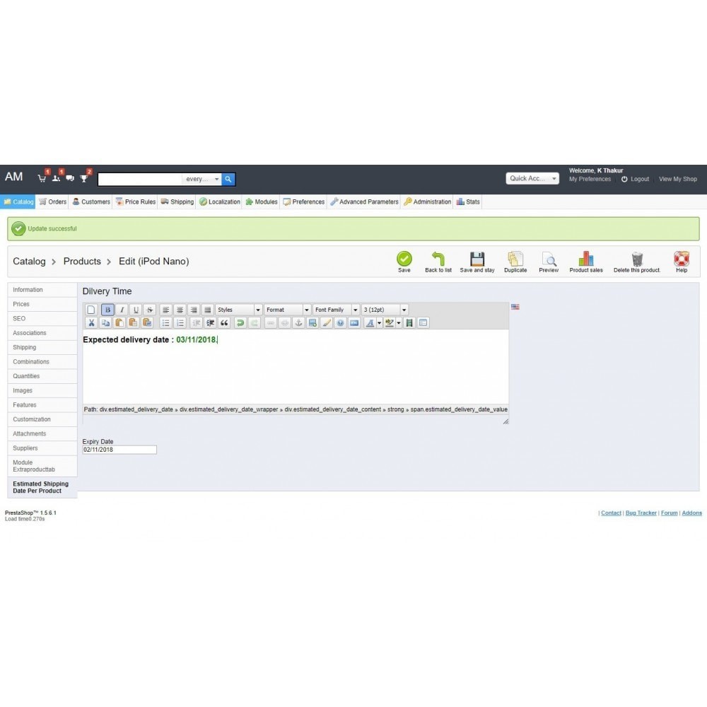 Estimated Shipping Date Per Product Module PrestaShop