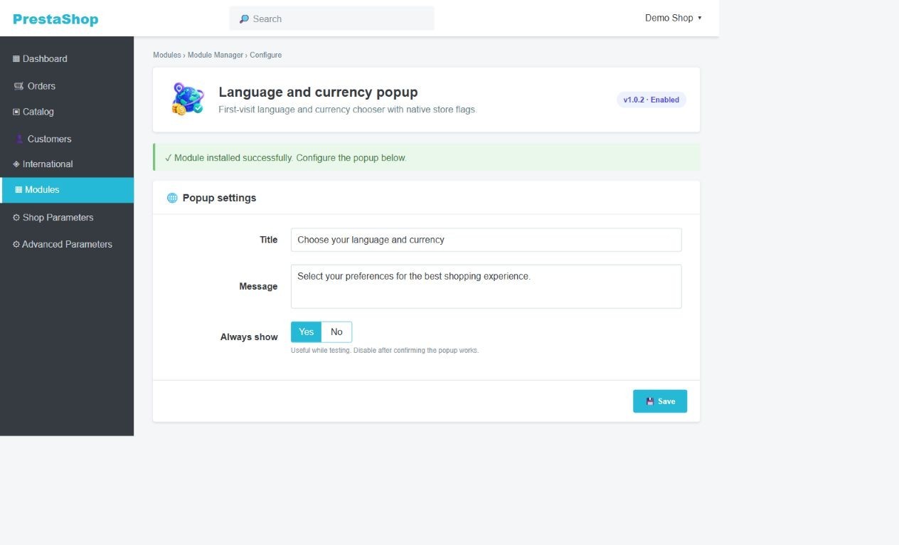 Prestashop Language and Currency Popup Prestashop Language and Currency Popup