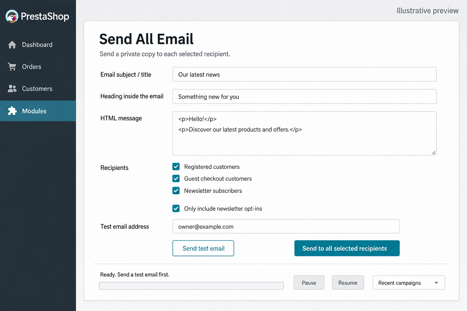Send All Email — Bulk Emails & Automatic Product Offers for PrestaShop Send All Email — Bulk Emails & Automatic Product Offers for PrestaShop